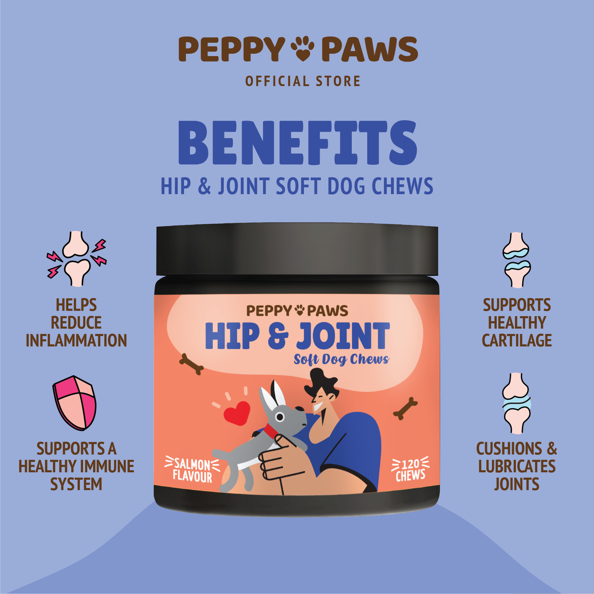 Peppy Paws Hip & Joint Soft Dog Chew (120 Chews)