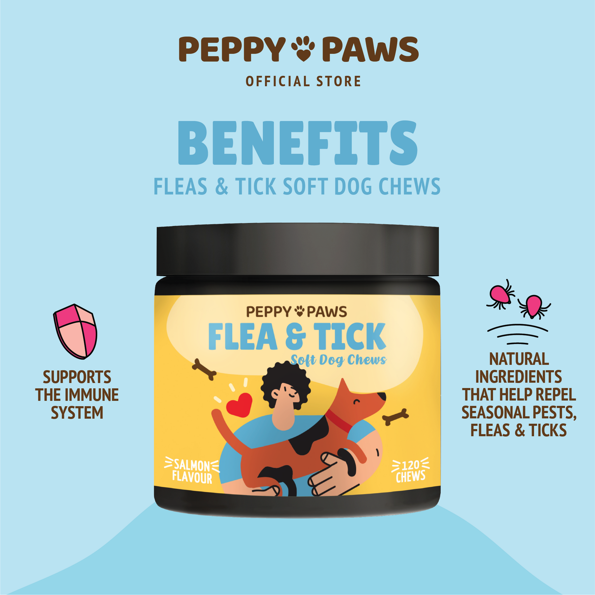 Peppy Paws Flea & Tick Soft Dog Chews (120 Chews)