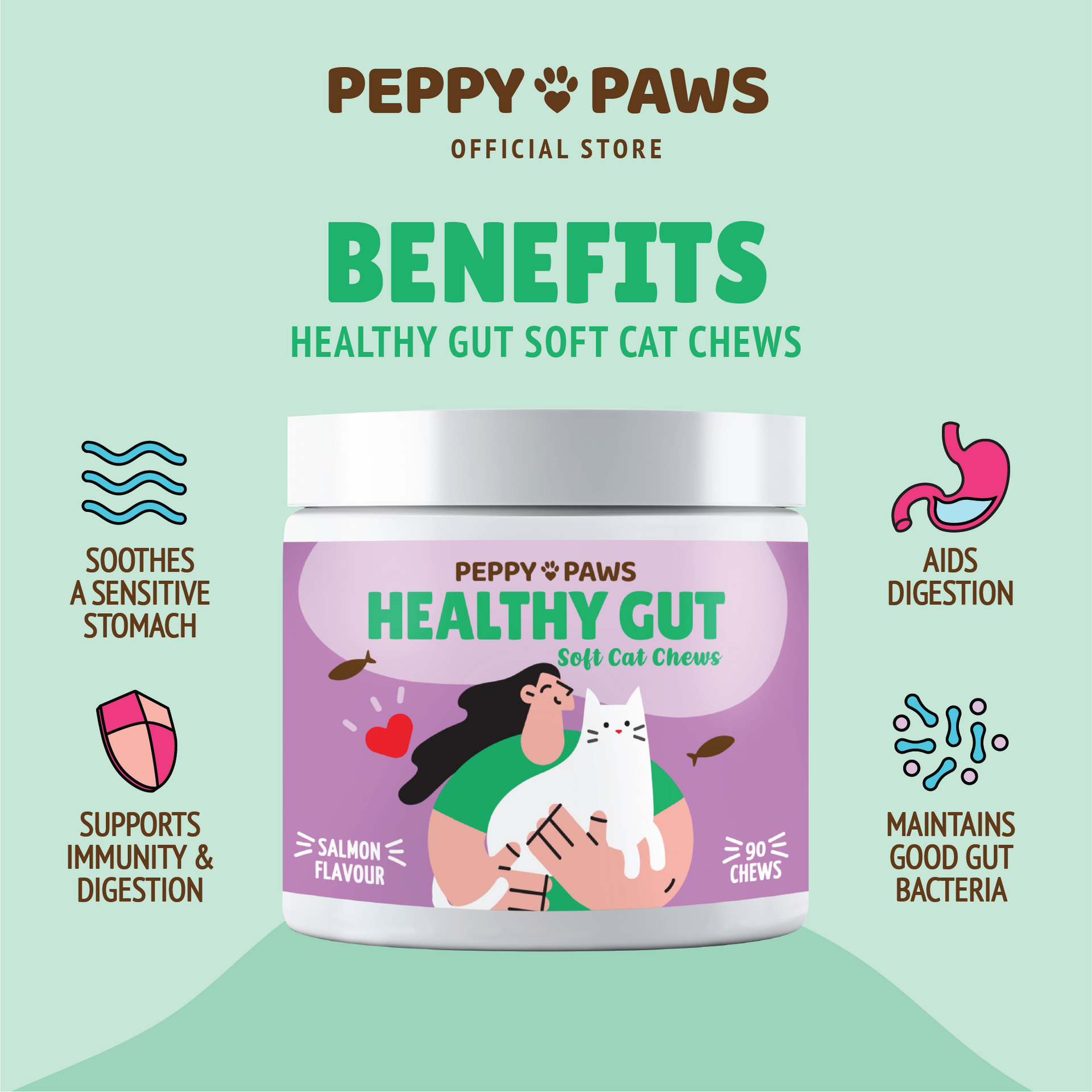 Peppy Paws Healthy Gut Soft Cats Chews (90 Chews)