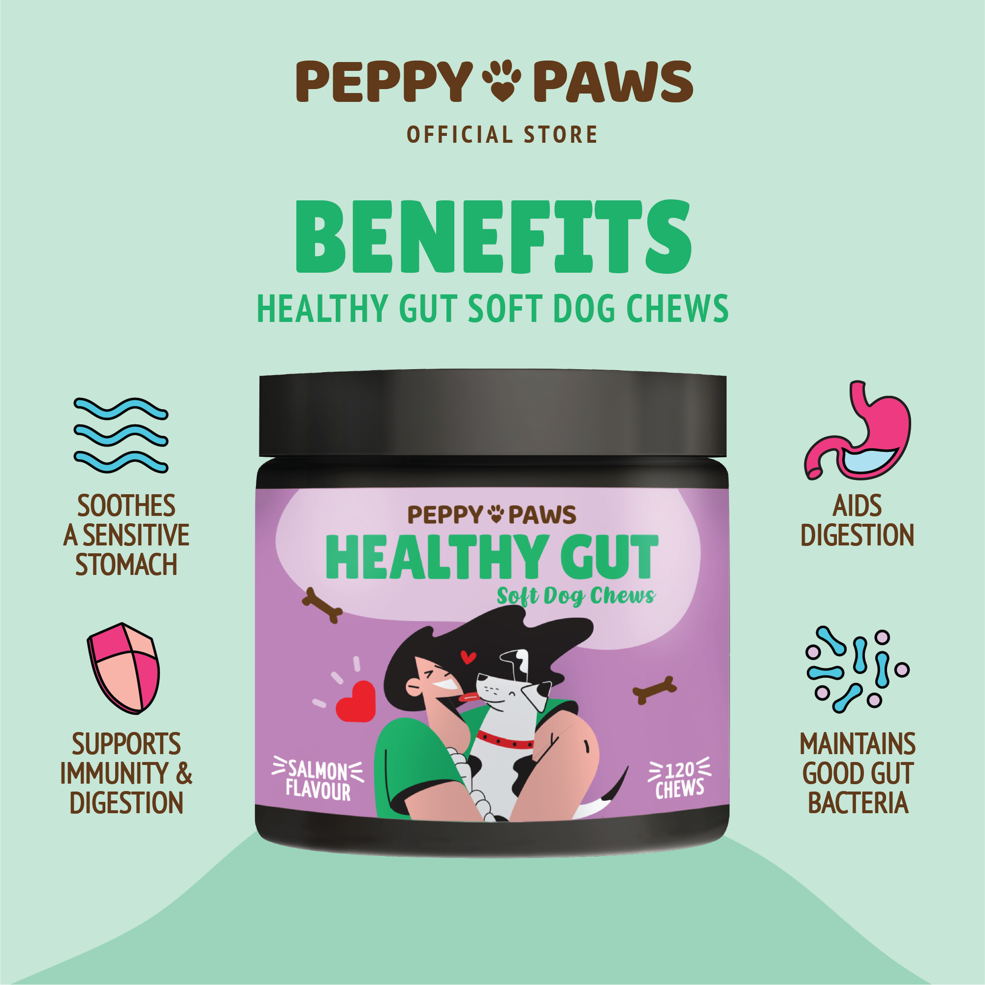 Peppy Paws Healthy Gut Soft Dog Chews (120 Chews)