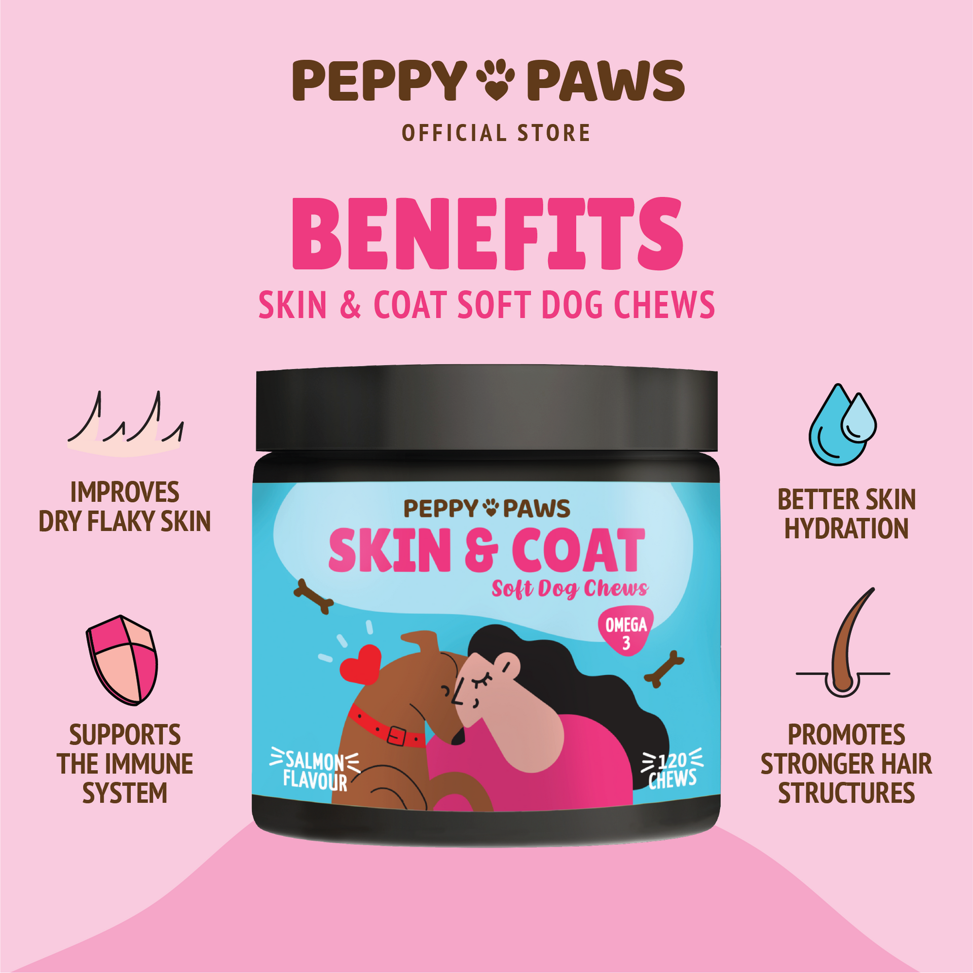 Peppy Paws Skin & Coat Soft Dog Chews (120 Chews)