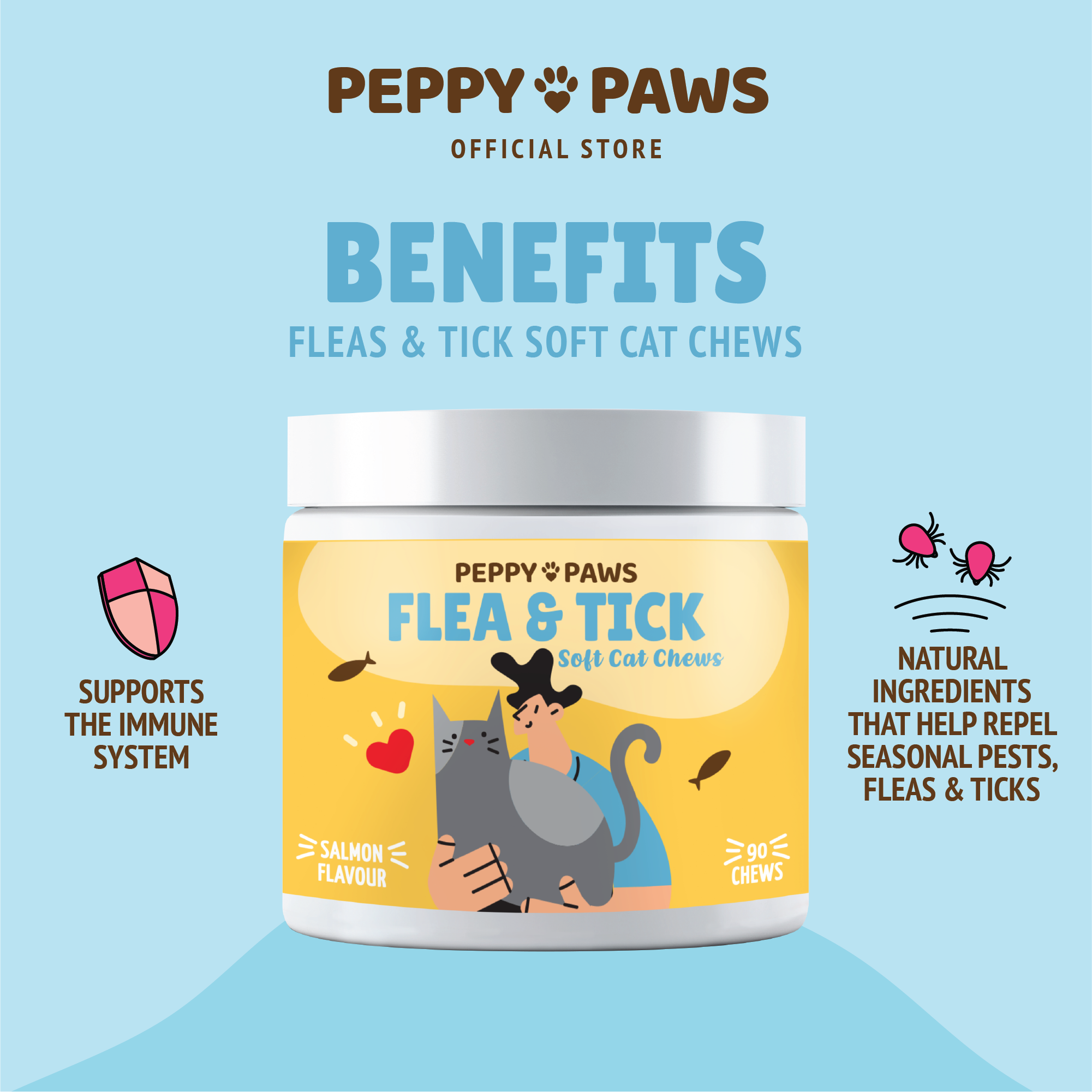 Peppy Paws Flea & Tick Soft Cats Chews (90 Chews)