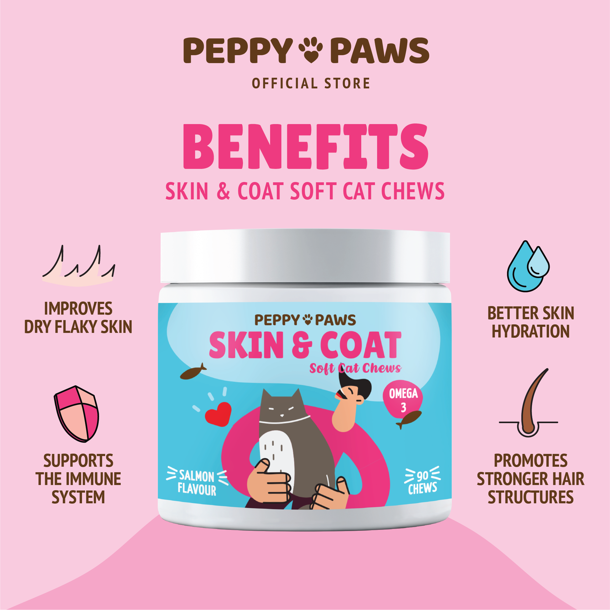 Peppy Paws Skin & Coat Soft Cat Chews (90 Chews)