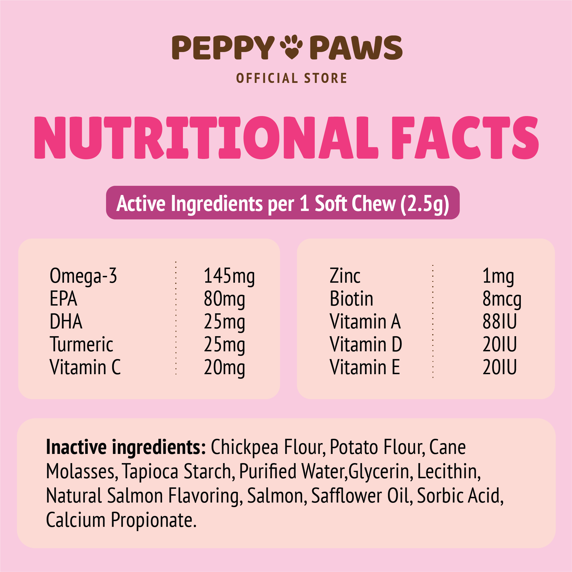 Peppy Paws Skin & Coat Soft Dog Chews (120 Chews)