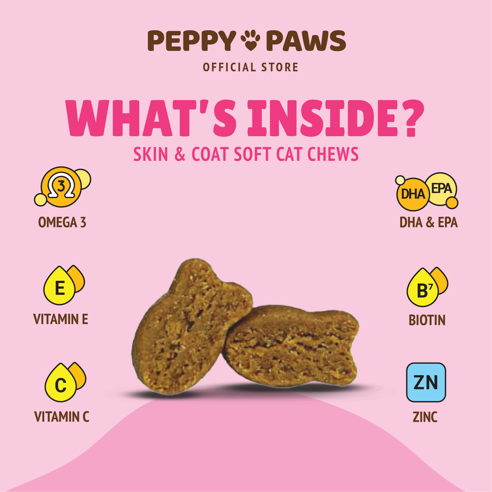 Peppy Paws Skin & Coat Soft Cat Chews (90 Chews)