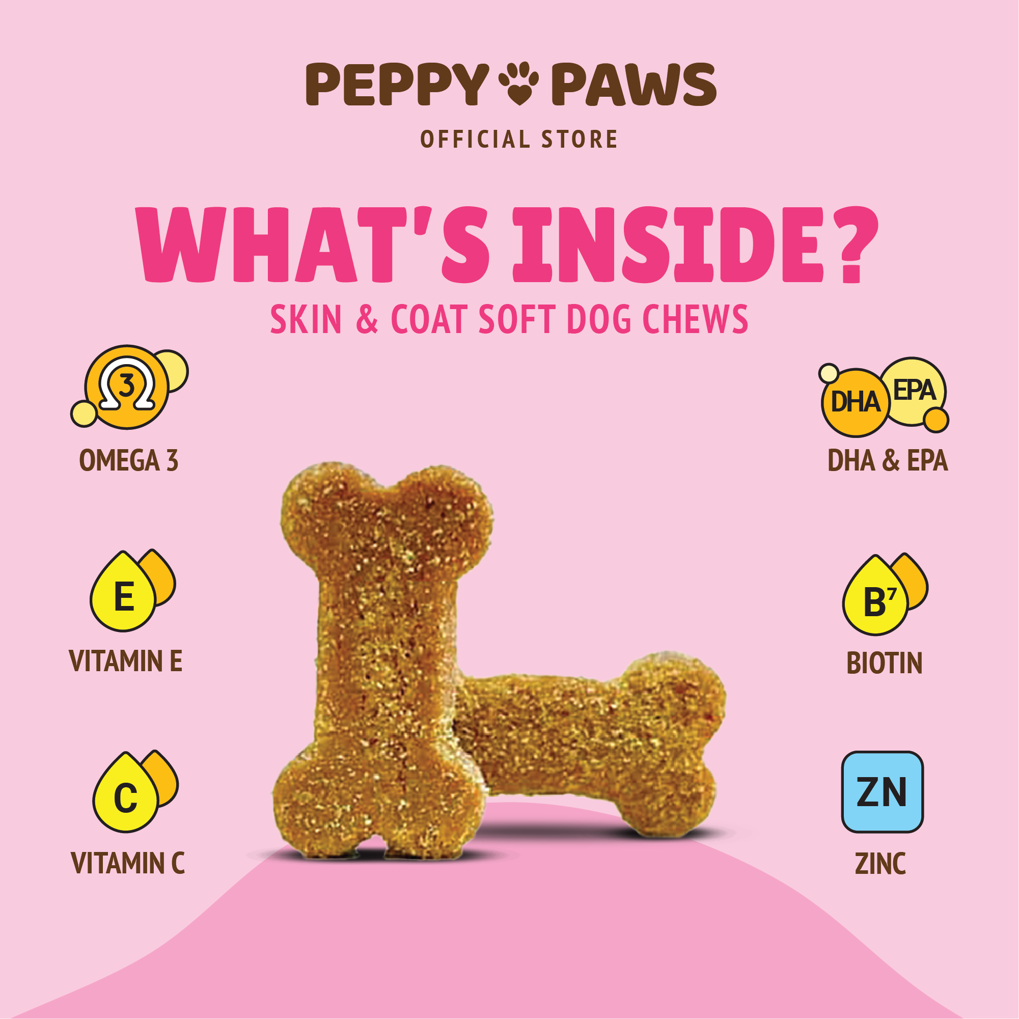 Peppy Paws Skin & Coat Soft Dog Chews (120 Chews)